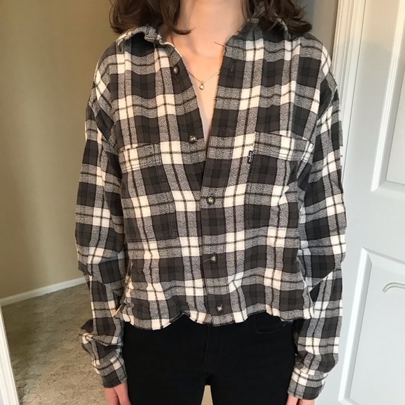 LF Furst of a Kind cropped distressed flannel black and white one size - Picture 2 of 6